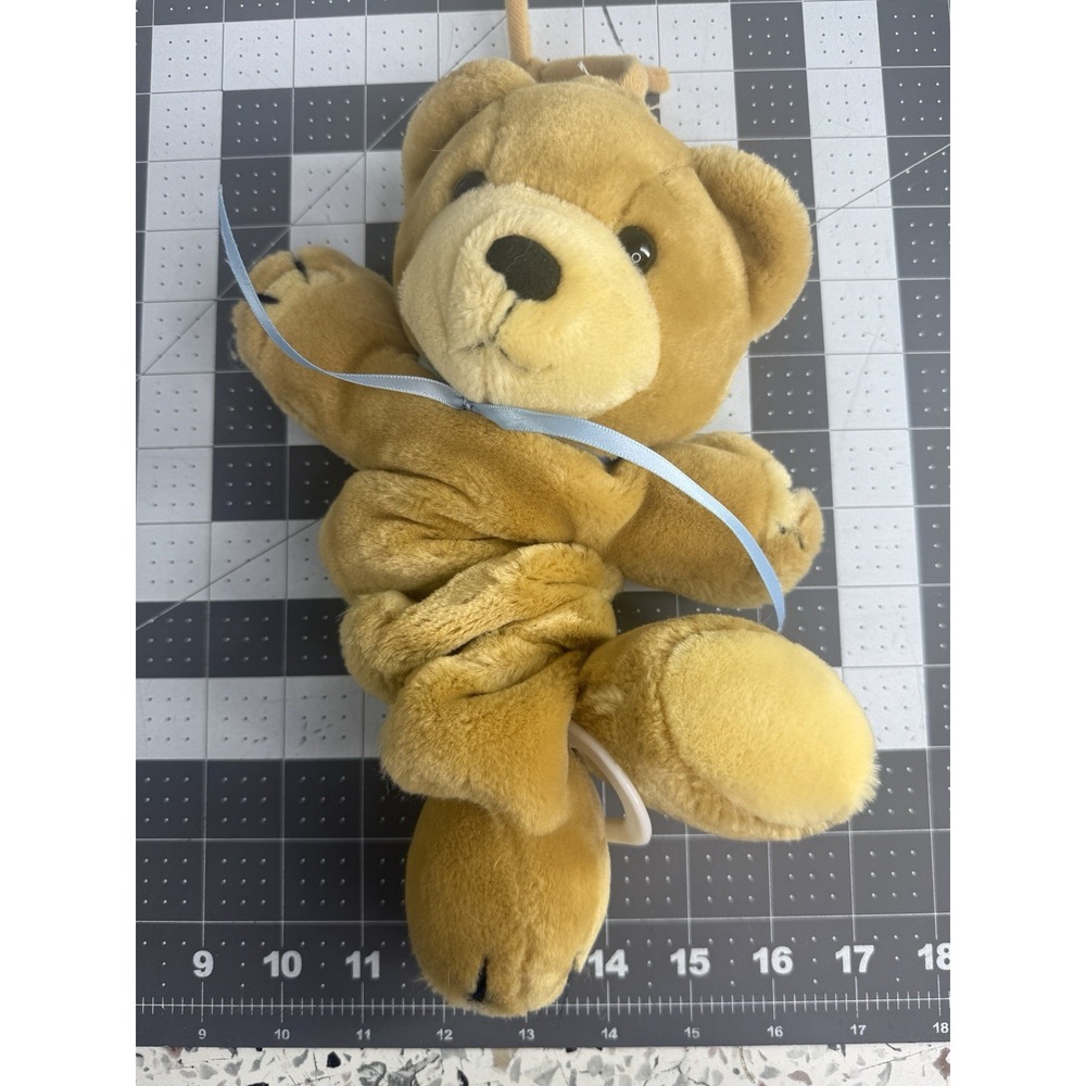VTG Dakin Brown Teddy Bear Blue Toyland Musical Lullaby Pull Down baby Toy